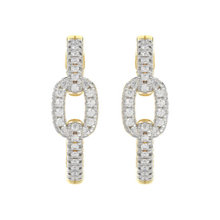 Elegant 10K Yellow Gold Fashion Hoop Earrings Featuring 0.15Ct Round Diamonds With Brilliant Sparkle And Timeless Design.
