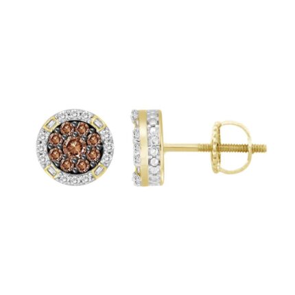 LADIES EARRINGS 0.50CT ROUND/BAGUETTE DIAMOND 10K YELLOW GOLD