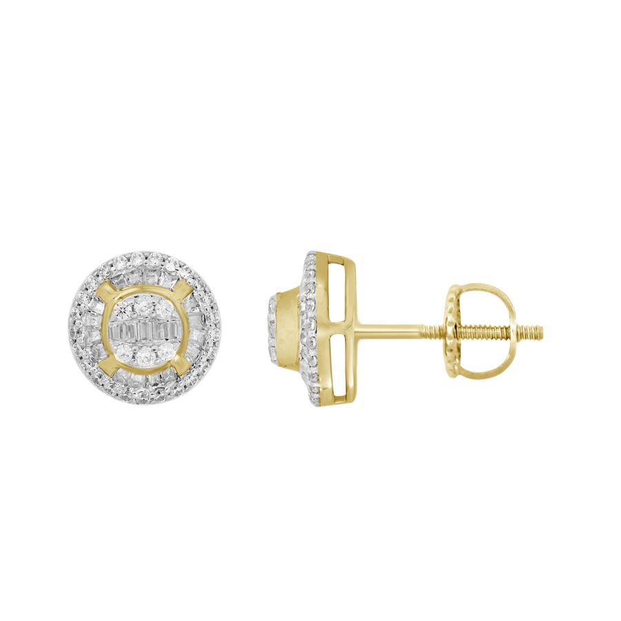 LADIES STUD EARRINGS 0.50CT ROUND/BAGUETTE DIAMOND 10K YELLOW GOLD 1 LADIES STUD EARRINGS 0.50CT ROUND/BAGUETTE DIAMOND 10K YELLOW GOLD - Image 1