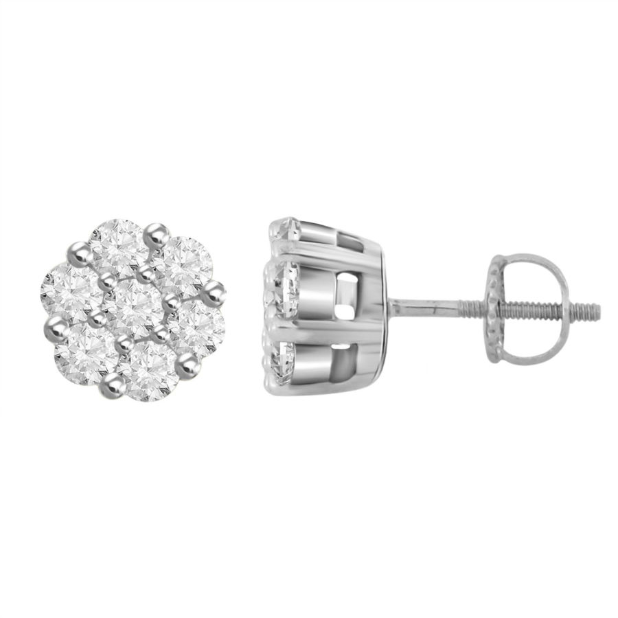 LADIES FLOWER EARRING 1.00CT ROUND DIAMOND 14K WHITE GOLD 1 LADIES FLOWER EARRING 1.00CT ROUND DIAMOND 14K WHITE GOLD - Image 1