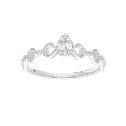 LADIES RING 0.15CT ROUND/BAGUETTE DIAMOND 14K WHITE GOLD (SI QUALITY)
