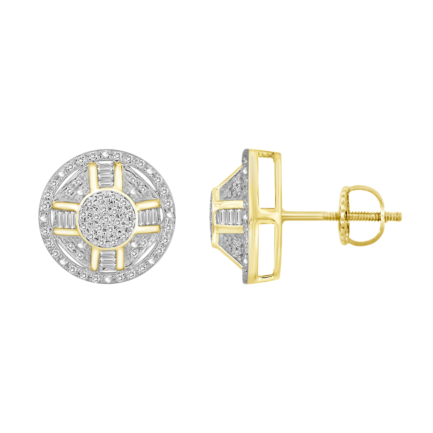 LADIES EARRINGS 0.33CT ROUND/BAGUETTE DIAMOND 10K YELLOW GOLD 1 LADIES EARRINGS 0.33CT ROUND/BAGUETTE DIAMOND 10K YELLOW GOLD - Image 1