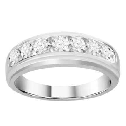 MEN'S BAND 1.00CT ROUND DIAMOND 14K WHITE GOLD