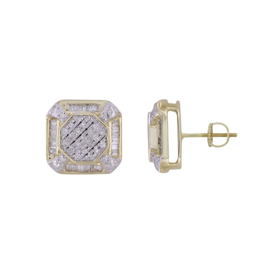 LADIES STUD EARRINGS 0.33CT ROUND/BAGUETTE DIAMOND 10K YELLOW GOLD 1 LADIES STUD EARRINGS 0.33CT ROUND/BAGUETTE DIAMOND 10K YELLOW GOLD - Image 1