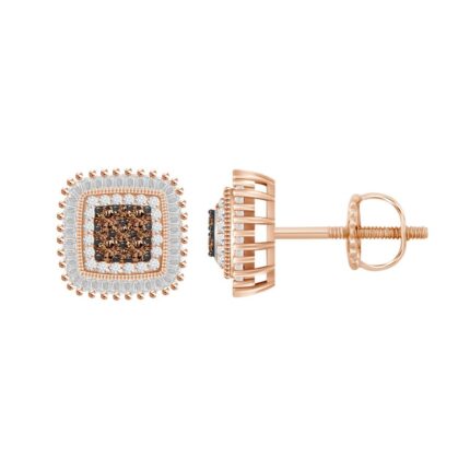 LADIES EARRINGS 0.50CT ROUND/BAGUETTE DARK BROWN DIAMOND 14K ROSE GOLD (SI QUALITY)