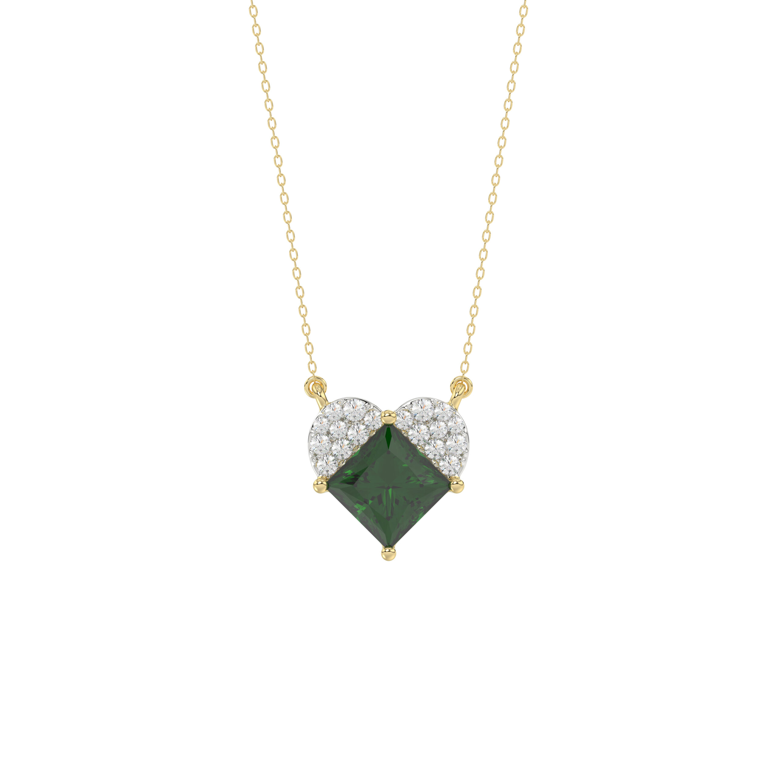 LADIES PENDANT 1.45CT ROUND/GREEN EMERALD PRINCESS DIAMOND 14K YELLOW GOLD (GREEN EMERALD PRINCESS 1.32CT) 1 LADIES PENDANT 1.45CT ROUND/GREEN EMERALD PRINCESS DIAMOND 14K YELLOW GOLD (GREEN EMERALD PRINCESS 1.32CT) - Image 1