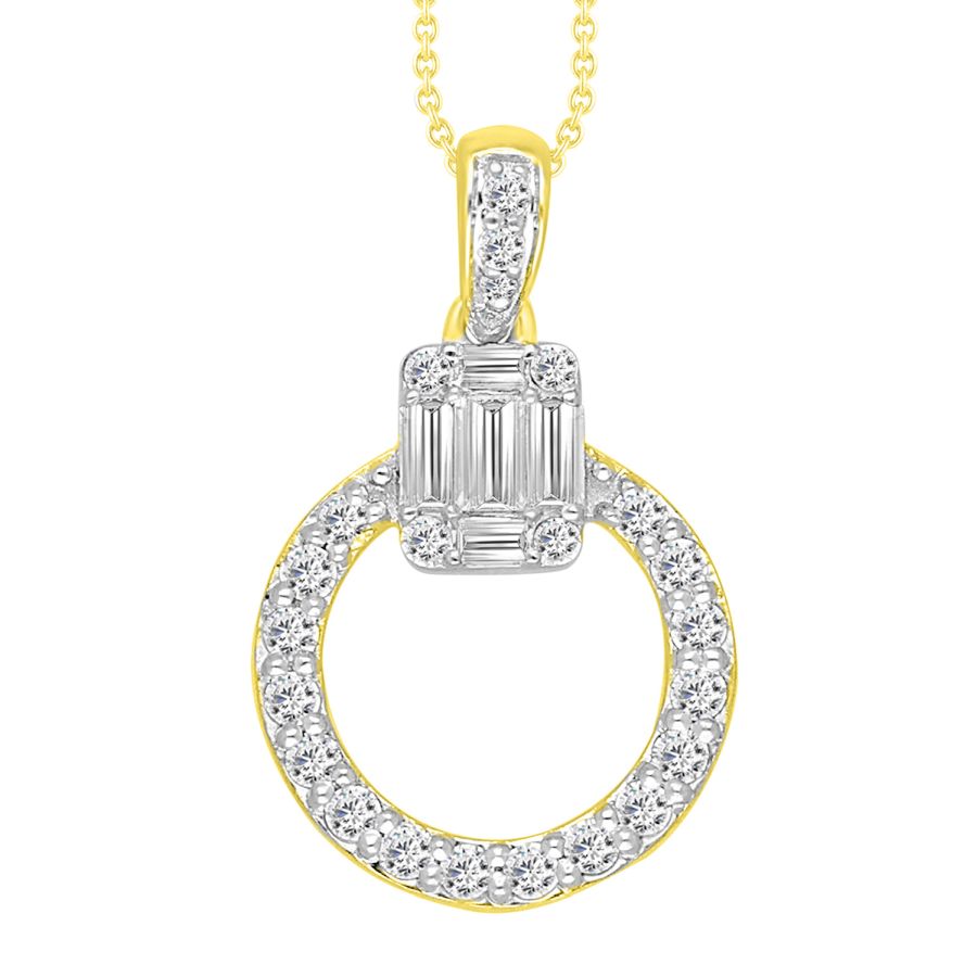 LADIES PENDANT 0.25CT ROUND/BAGUETTE DIAMOND 10K YELLOW GOLD 1 LADIES PENDANT 0.25CT ROUND/BAGUETTE DIAMOND 10K YELLOW GOLD - Image 1