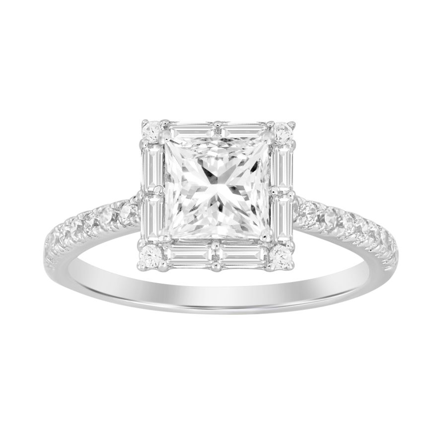 LADIES SEMI MOUNT RING 0.50CT ROUND/BAGUETTE DIAMOND 14K WHITE GOLD 1 LADIES SEMI MOUNT RING 0.50CT ROUND/BAGUETTE DIAMOND 14K WHITE GOLD - Image 1