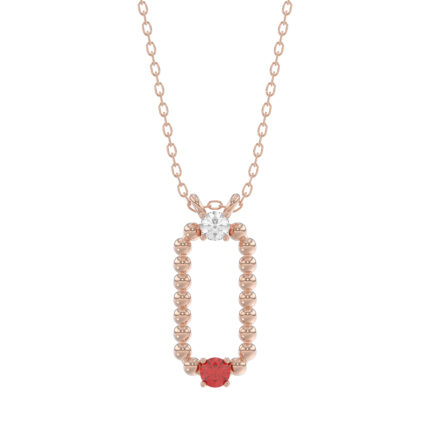 14K Rose Gold 0.15Ct Ruby & Diamond Necklace For Women Natural Round Ruby Ladies Fine Jewelry