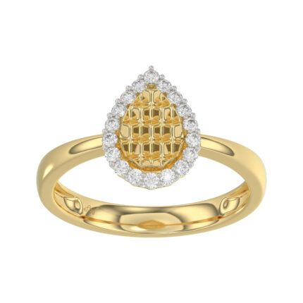 10K Yellow Gold Round Diamond Halo Ring With Nugget Design For Women. A Sparkling And Elegant 0.20 Ct Fine Jewelry Ring Perfect For Gifting.