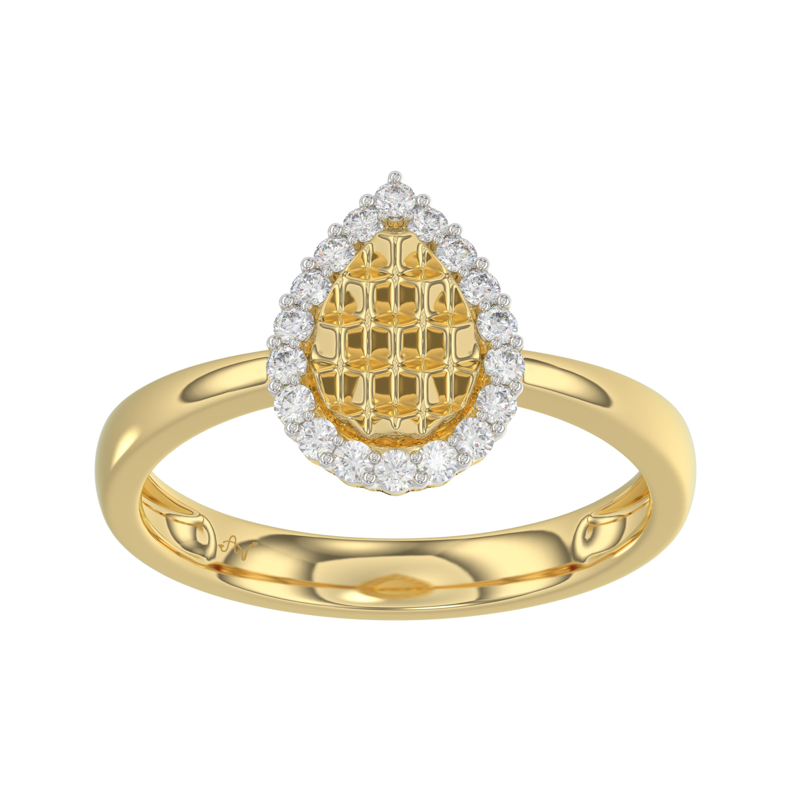 10K Yellow Gold Round Diamond Halo Ring With Nugget Design For Women. A Sparkling And Elegant 0.20 Ct Fine Jewelry Ring Perfect For Gifting. 1 10K Yellow Gold Round Diamond Halo Ring With Nugget Design For Women. A Sparkling And Elegant 0.20 Ct Fine Jewelry Ring Perfect For Gifting. - Image 1