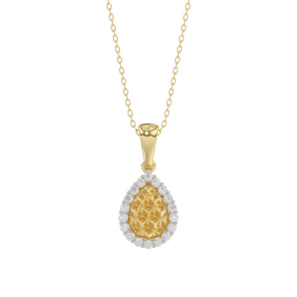 Elegant 10K Yellow Gold Ladies Teardrop Nugget Pendant Featuring A Cluster Of 0.20 Ct Round Diamonds. Includes Chain