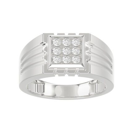 Sterling Silver Diamond Ring For Men 0.35Ct Round Cut Square Cluster Mens Ring Fine Jewelry Gift For Him