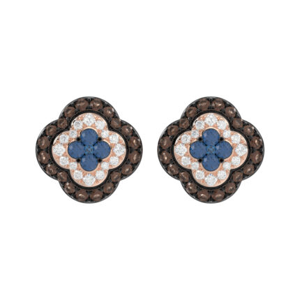 14K Rose Gold 1.00Ct Fancy Color Diamond Earrings Round Blue And Dark Brown Diamond Ladies Jewelry
