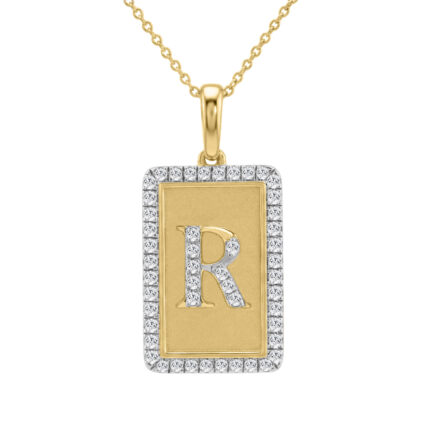 Elegant Ladies 0.20Ct Round Diamond �R Alphabet Fashion Pendant With Chain � 10K Yellow Gold