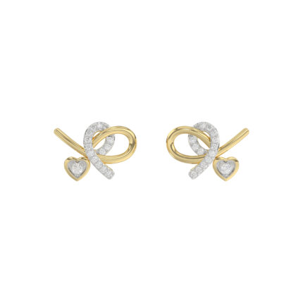 Elegant 10K Yellow Gold Ladies Earrings Featuring A Clustered Heart Design With Twisted Detailing And 0.10 Ct Round Diamonds. Romantic Fine Jewelry Fo