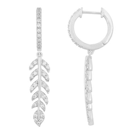 LADIES HOOP EARRINGS 0.50CT ROUND DIAMOND 10K WHITE GOLD