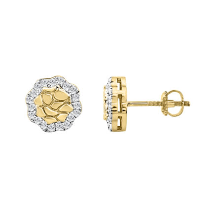 �Shiny Ladies Halo Fashion Earrings 0.33Ct Round Diamond 10K Yellow Gold Elegant Gold Diamond Jewelry For Women