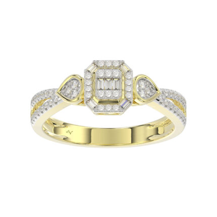 Elegant 10K Yellow Gold Ladies Diamond Ring Featuring Modern Octagon Shape With Baguette And Round Diamond 0.20 Ct Perfect Gift For Her.