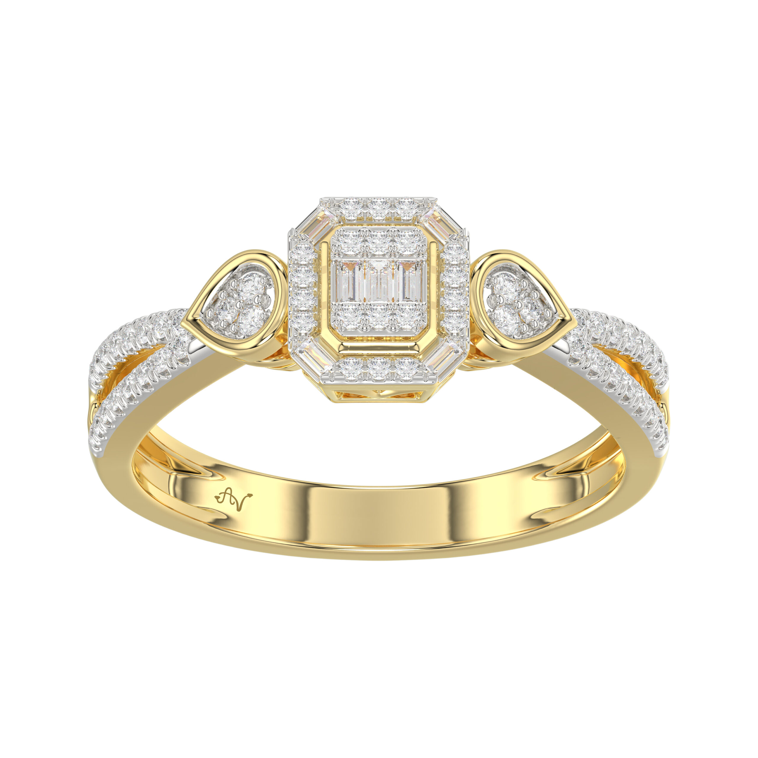 Elegant 10K Yellow Gold Ladies Diamond Ring Featuring Modern Octagon Shape With Baguette And Round Diamond 0.20 Ct Perfect Gift For Her. 1 Elegant 10K Yellow Gold Ladies Diamond Ring Featuring Modern Octagon Shape With Baguette And Round Diamond 0.20 Ct Perfect Gift For Her. - Image 1