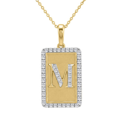 10K Yellow Gold letter 'M' Fashion Pendant With Chain - 0.20 CT Round Diamond Ladies Jewelry Gift