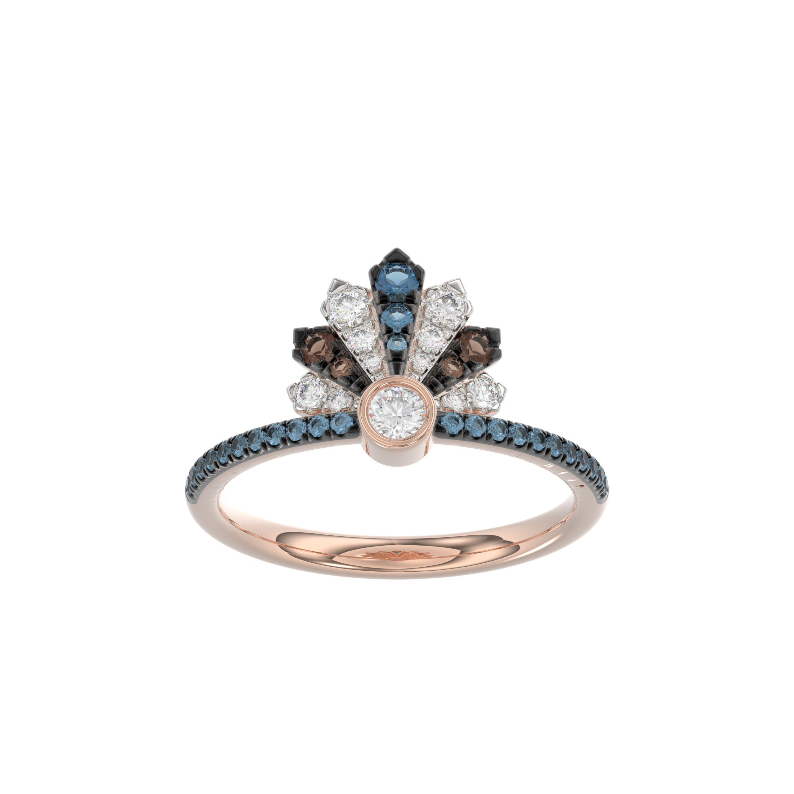 LADIES RING 0.50CT ROUND/ROUND BLUE/DARK BROWN DIAMOND 14K ROSE GOLD 1 LADIES RING 0.50CT ROUND/ROUND BLUE/DARK BROWN DIAMOND 14K ROSE GOLD - Image 1