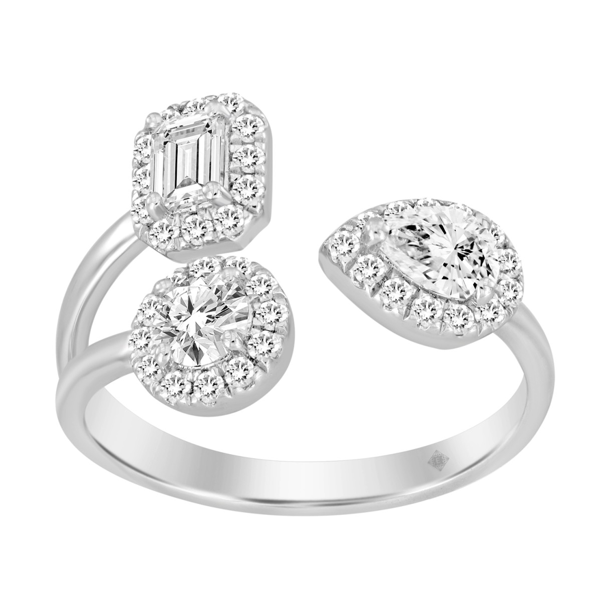 LADIES RING 1CT ROUND/PEAR/EMERALD DIAMOND 14K WHITE GOLD 1 LADIES RING 1CT ROUND/PEAR/EMERALD DIAMOND 14K WHITE GOLD - Image 1