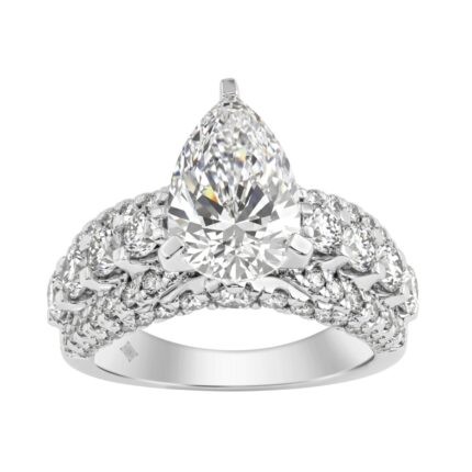 LADIES RING 5 1/4CT ROUND/ PEAR DIAMOND 14K WHITE GOLD (CENTER STONE PEAR DIAMOND 3CT )