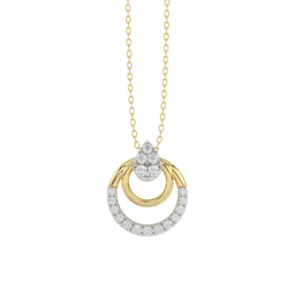 Beautiful 10K Yellow Gold Ladies Pendant With Double Circle Design And Sparkling 0.13 Ct Round Diamonds. Includes Chain.