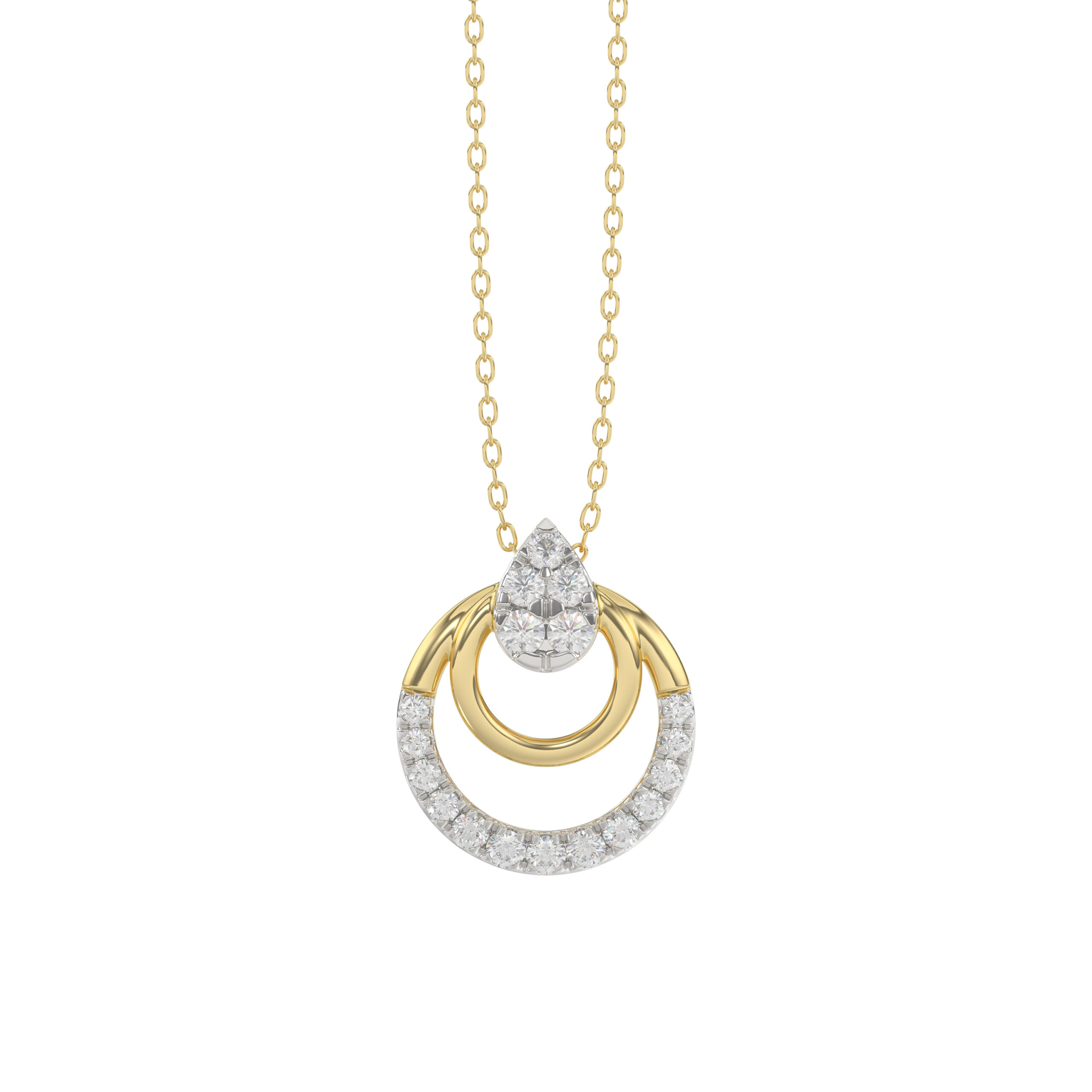 Beautiful 10K Yellow Gold Ladies Pendant With Double Circle Design And Sparkling 0.13 Ct Round Diamonds. Includes Chain. 1 Beautiful 10K Yellow Gold Ladies Pendant With Double Circle Design And Sparkling 0.13 Ct Round Diamonds. Includes Chain. - Image 1
