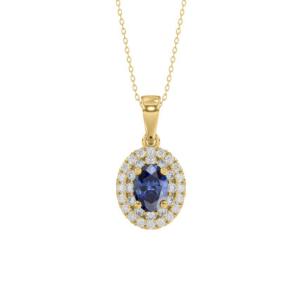 Elegant 14K Yellow Gold Ladies Pendant Featuring Oval Sapphire And Round Diamond Accents 1.16Ct Includes Chain For A Complete Luxury Look.