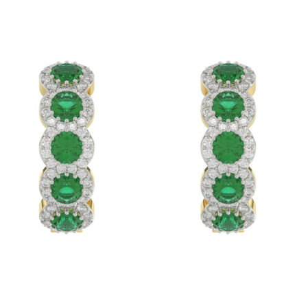 14K Yellow Gold 3.62Ct Emerald And Round Diamond Hoop Earrings For Women. A Refined Luxury Jewelry Design Perfect For Gifting Or Special Events.