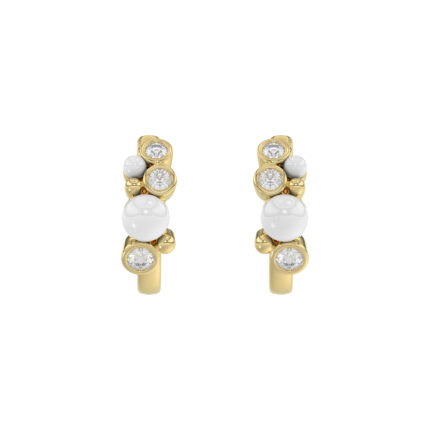 Luxury 10K Yellow Gold Pearl And Diamond Earrings Featuring 0.20 Ct Round Diamonds. A Classic And Elegant Ladies Jewelry Design