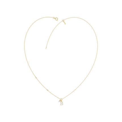 Stylish 10K Yellow Gold Ladies “K” Letter Necklace Featuring Round Ruby Diamonds And Pearl Accents. A Delicate And Personalized Fine Jewelry