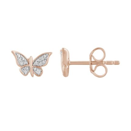 LADIES EARRINGS 0.05CT ROUND DIAMOND 10K ROSE GOLD