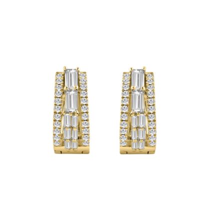 14K YELLOW GOLD 1.00CT ROUND/BAGUETTE DIAMOND LADIES EARRINGS