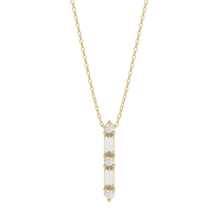 10K Yellow Gold 0.10Ct Diamond Pendant With Chain Featuring Round And Baguette Accents. A Simple Yet Sophisticated Ladies Fine Jewelry Piece.