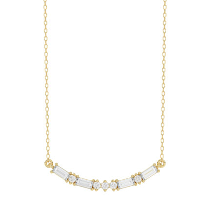 Luxury 10K Yellow Gold Ladies Necklace With Sparkling Round And Baguette Diamonds. A Refined 0.15 Ct Jewelry Design For Her.