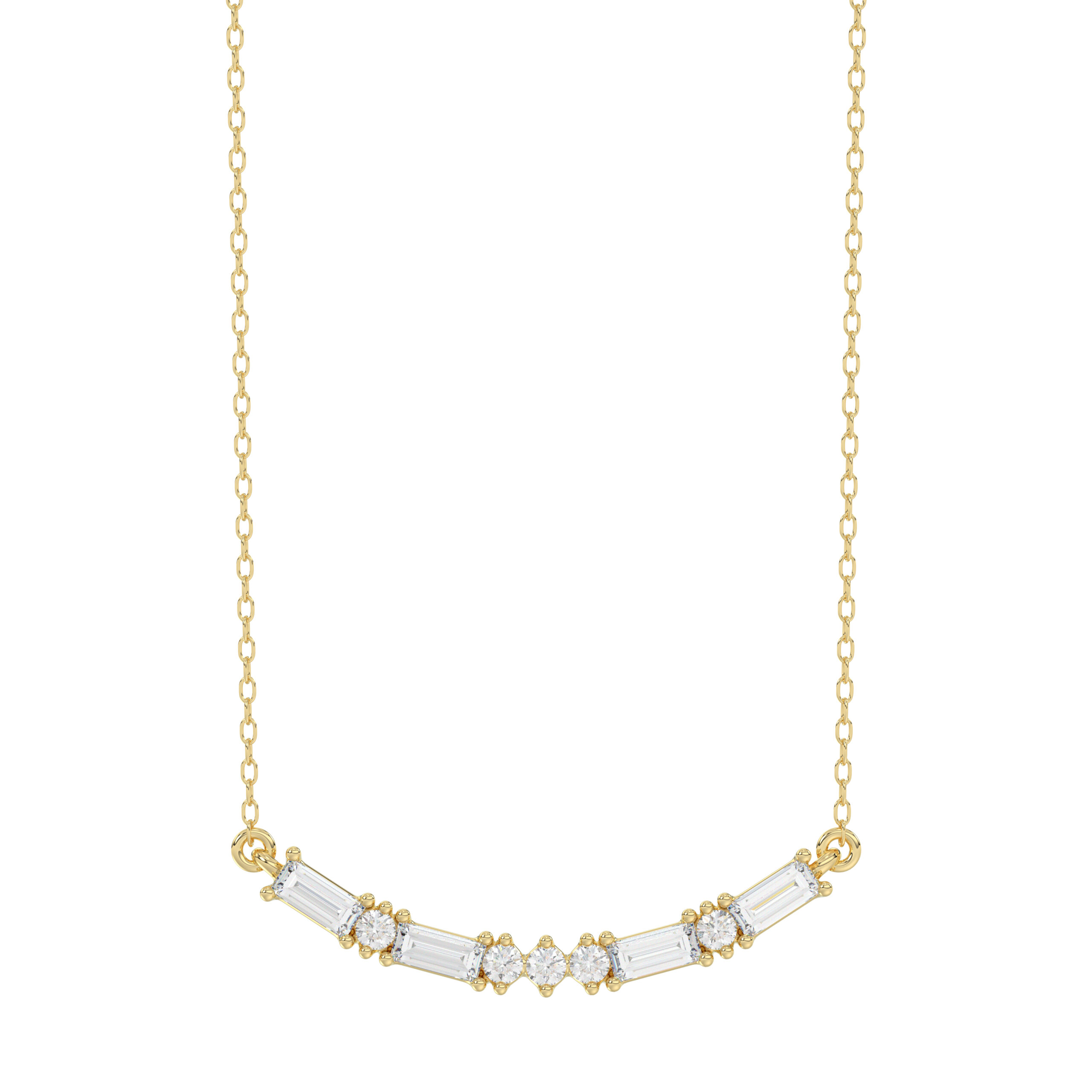 Luxury 10K Yellow Gold Ladies Necklace With Sparkling Round And Baguette Diamonds. A Refined 0.15 Ct Jewelry Design For Her. 1 Luxury 10K Yellow Gold Ladies Necklace With Sparkling Round And Baguette Diamonds. A Refined 0.15 Ct Jewelry Design For Her. - Image 1