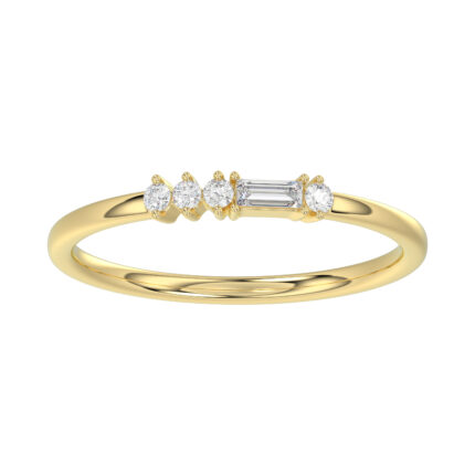 Ladies 10K Yellow Gold Diamond Fashion Ring 0.16 Ct Round & Baguette Diamond Jewelry