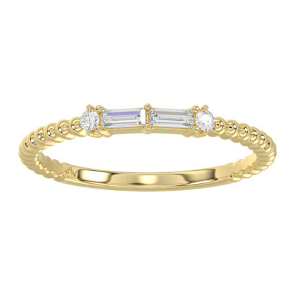 Ladies 10K Yellow Gold Diamond Fashion Ring 0.16 Ct Round & Baguette Diamond Jewelry