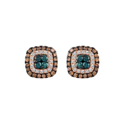 LADIES EARRINGS 1.00CT ROUND/DARK BROWN/BLUE DIAMOND 14K ROSE GOLD