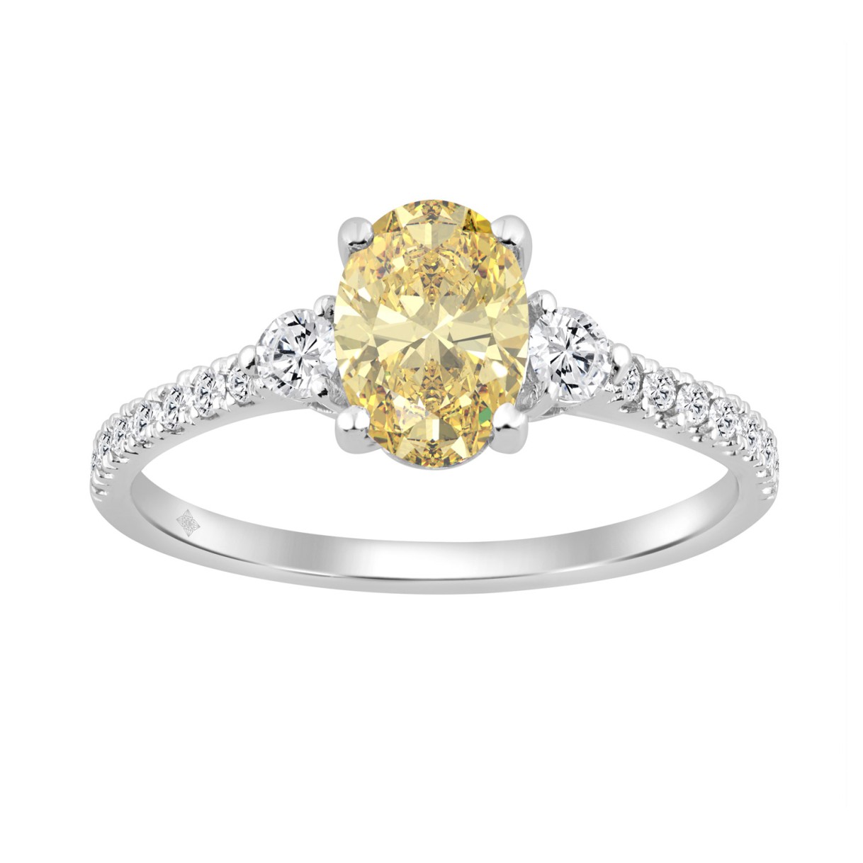 14K White Gold Yellow Oval/Round Diamond 1 1/4 CT Ladies Engagement Ring 1.00CT Yellow Oval Center stone (Color F-G -Clarity VS1/VS2) 1 14K White Gold Yellow Oval/Round Diamond 1 1/4 CT Ladies Engagement Ring 1.00CT Yellow Oval Center stone (Color F-G -Clarity VS1/VS2) - Image 1