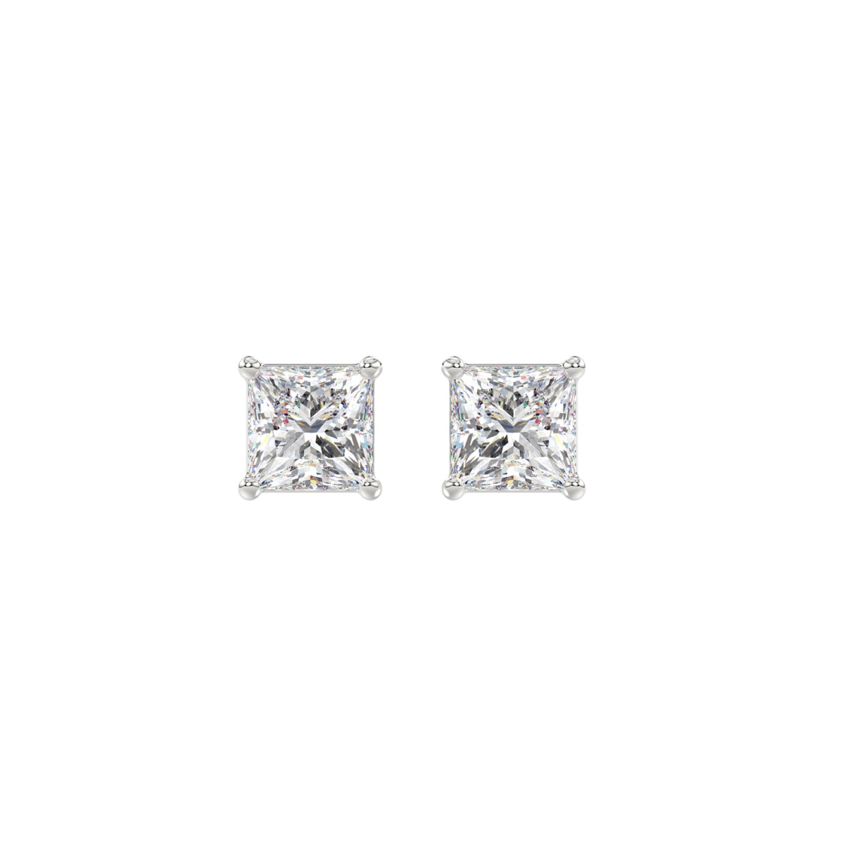 LADIES SOLITAIRE EARRINGS 1CT PRINCESS DIAMOND 14K WHITE GOLD 1 LADIES SOLITAIRE EARRINGS 1CT PRINCESS DIAMOND 14K WHITE GOLD - Image 1