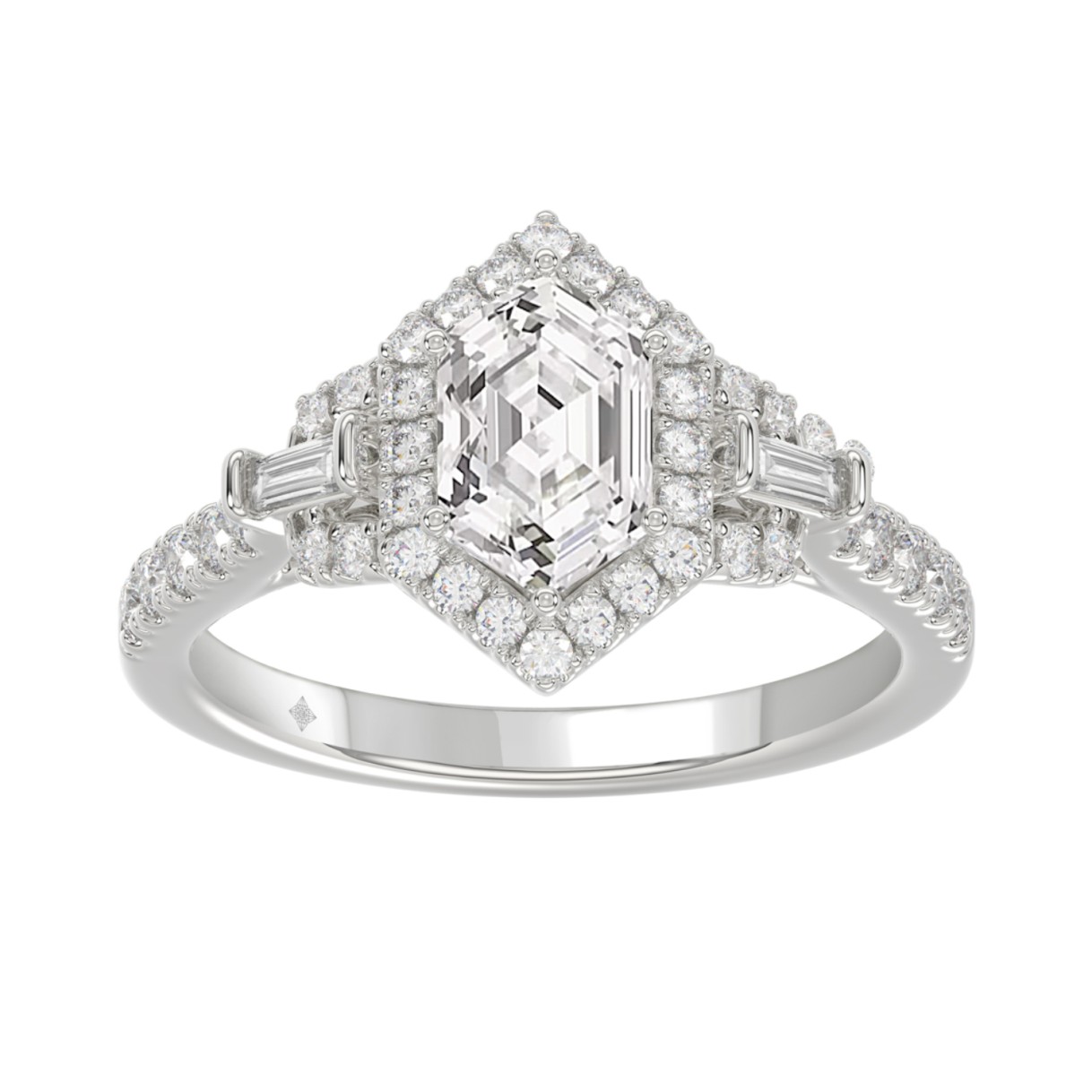 14K WHITE GOLD 1 1/2CT ROUND/BAGUETTE/HEXAGON DIAMOND LADIES RING 1 14K WHITE GOLD 1 1/2CT ROUND/BAGUETTE/HEXAGON DIAMOND LADIES RING - Image 1