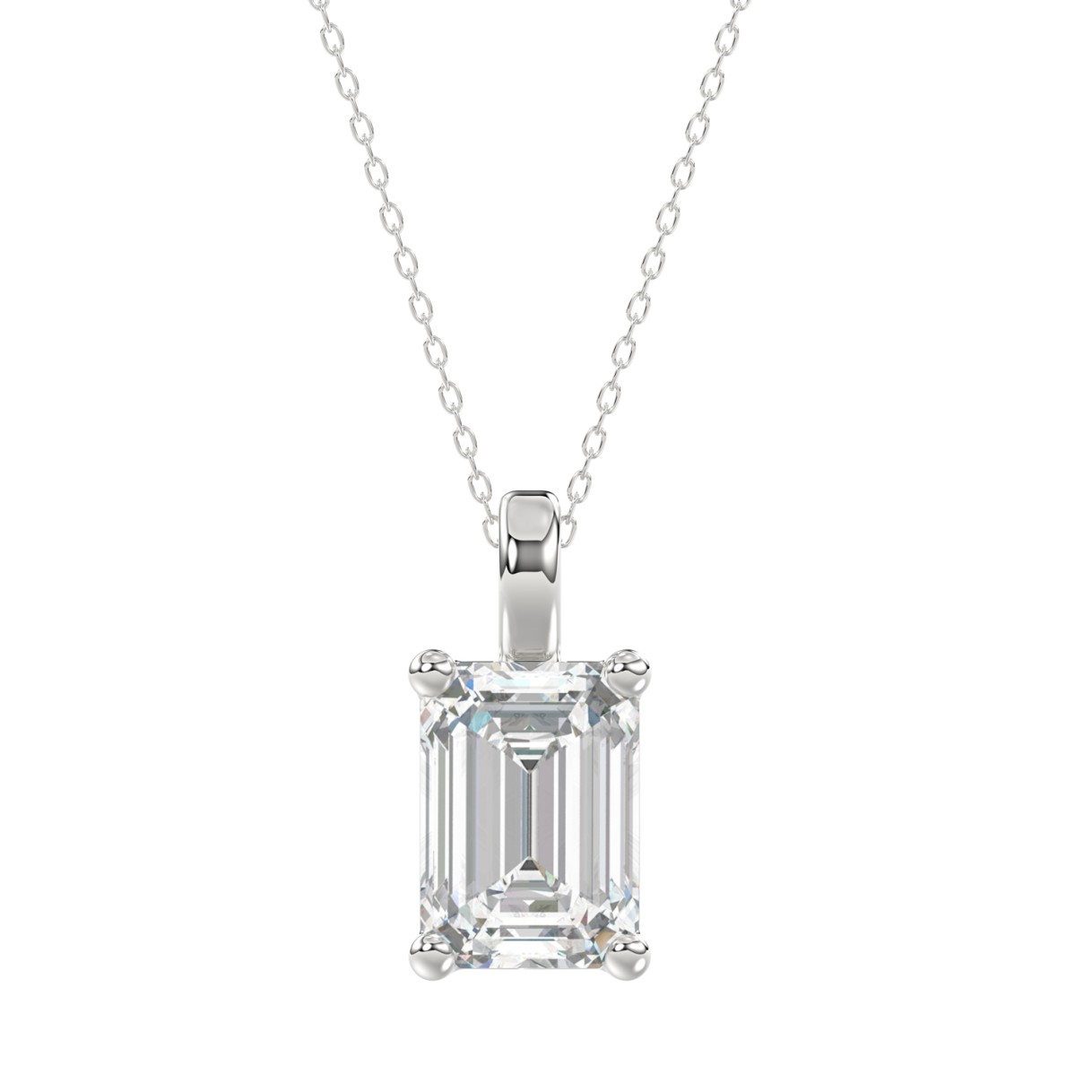 LADIES SOLITAIRE PENDANT WITH CHAIN 4CT EMERALD DIAMOND 14K WHITE GOLD 1 LADIES SOLITAIRE PENDANT WITH CHAIN 4CT EMERALD DIAMOND 14K WHITE GOLD - Image 1