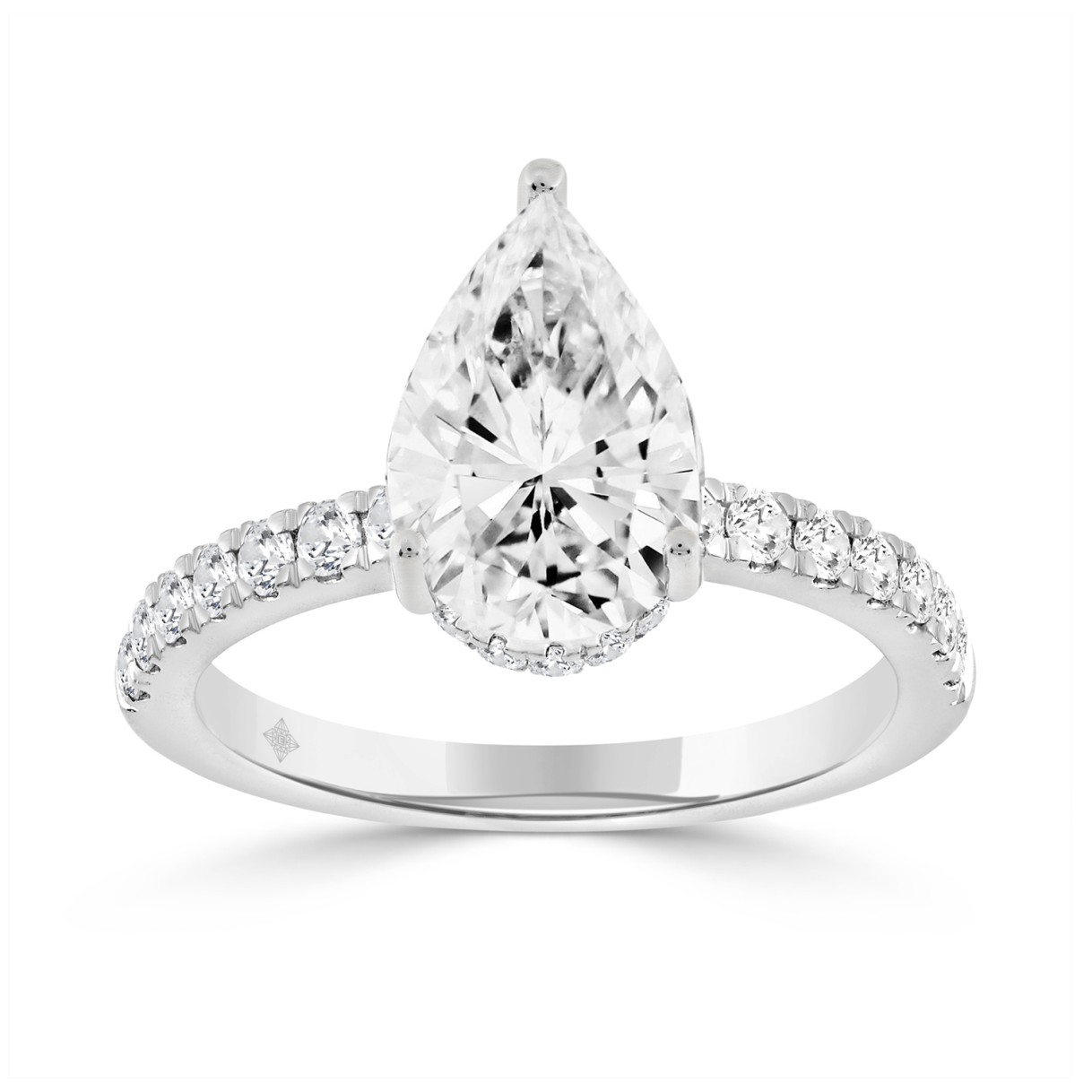 14K WHITE GOLD 1/2CT ROUND/PEAR DIAMOND LADIES RING (CENTER STONE PEAR DIAMOND 2CT) 1 14K WHITE GOLD 1/2CT ROUND/PEAR DIAMOND LADIES RING (CENTER STONE PEAR DIAMOND 2CT) - Image 1