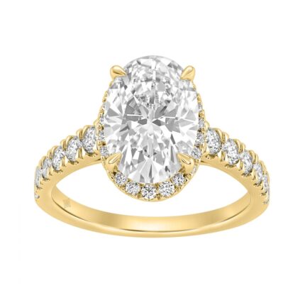14K Yellow Gold 4 3/4Ct Oval Cut Lab-Grown Diamond Engagement Ring With Hidden Halo Round & Oval Bridal Ring Set For Women 4Ct Oval Center Stone (Colo
