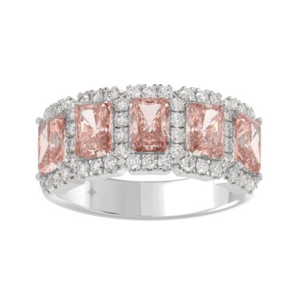 ETERNAL BLUSH COLLECTION 14K WHITE GOLD 3.00CT ROUND/PINK RADIANT DIAMOND LADIES RING