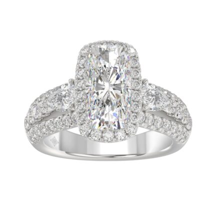 Ladies 14K White Gold 3 1/2CT Featuring Fashion Ring with Round, Pear & Cushion Diamond 2.00CT Cushion Center stone (Color F-G -Clarity VS1/VS2)